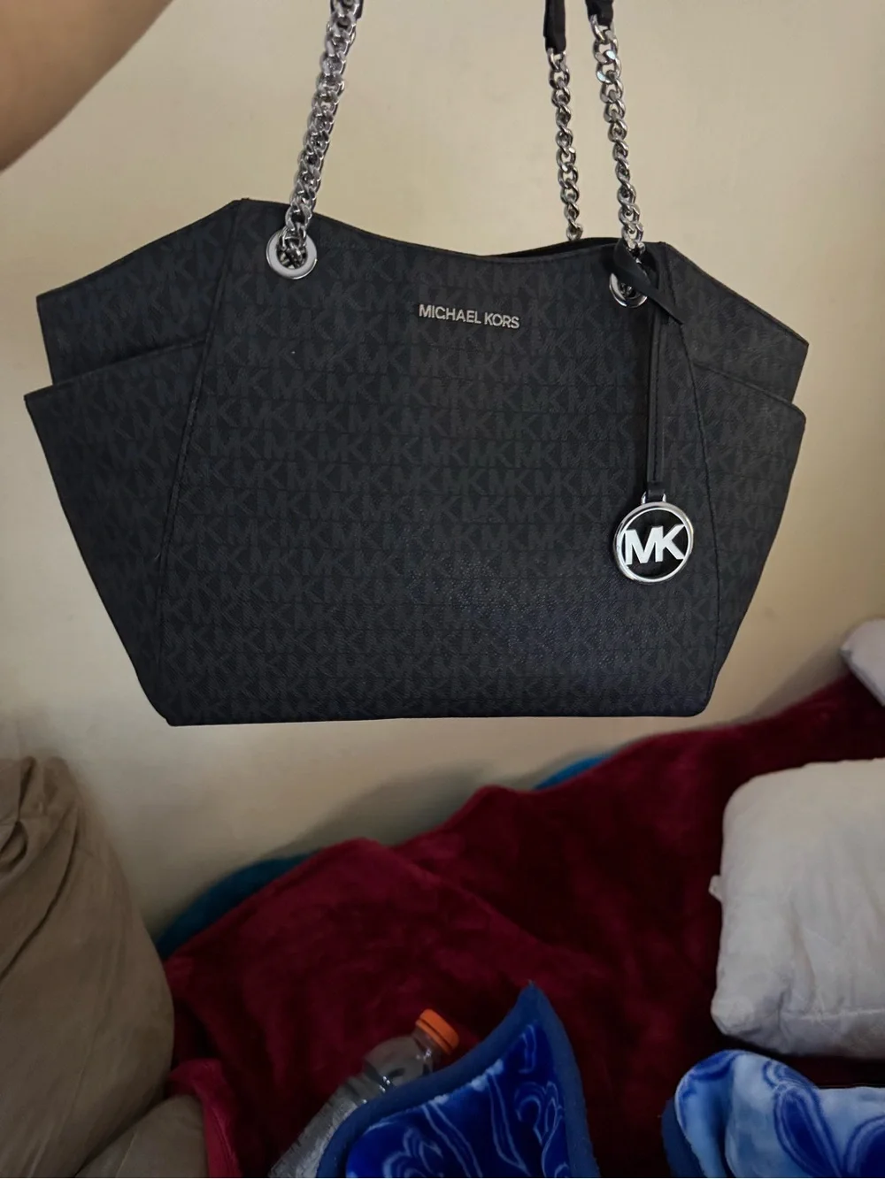 Michael Kors Black MK Signature Chain Strap Tote